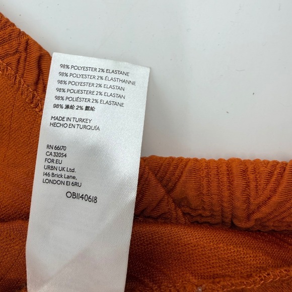 Free People Mini Dress Boho M Orange Textured Puff Sleeve Tie Back Square Neck - Picture 10 of 10